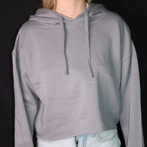 GRAY WOMENS CROPPED HOODIE SWEATSHIRT